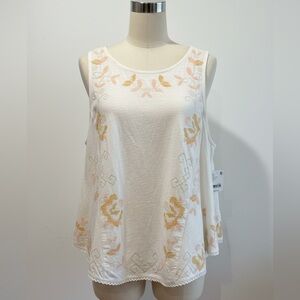 Free People Embroidered Floral Cutout Back Tank Top Womens L Boho Twee Cottage
